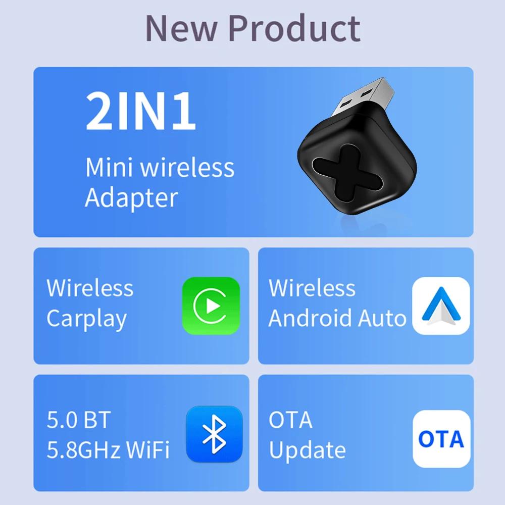 НОВЫЙ 2в1 Проводной в Беспроводной CarPlay Мини-бокс Адаптер Android Auto Bluetooth WiFi Подключение Plug&Play Для USB/Type C Донгла
