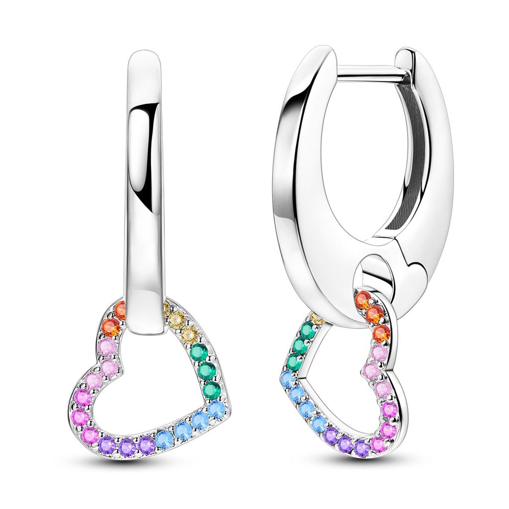 925 Silver Earring Sparkling Colorful Zircon Hoop Earring Round Shape Pendientes Fine Jewelry Gift For Woman