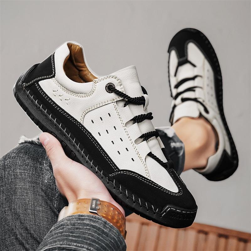 Fashion Brown Size 48 Handmade Leather Men Shoes Casual Comfortable Slip On Hiking Leather Shoe Flats Moccasins Walking Shoes