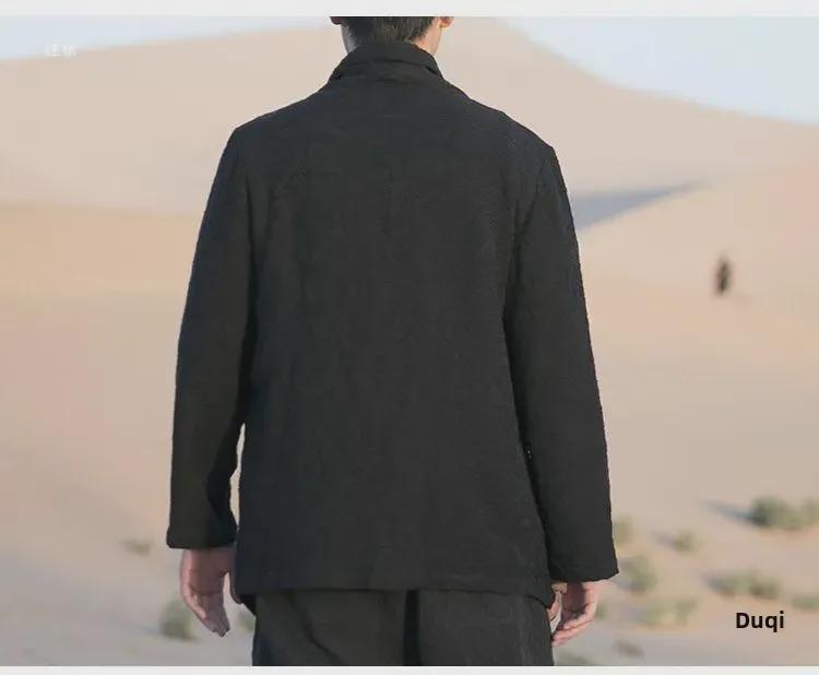 Мужская ветровка буддийского ханьфу весна/осень: Даосский халат средней длины из хлопка и льна