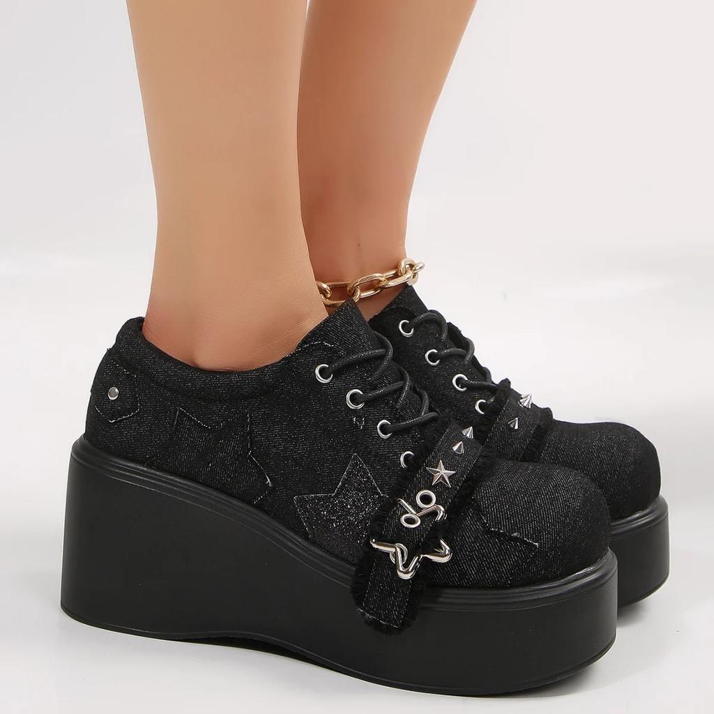 Женские парусиновые туфли на платформе, джинсовые туфли для женщин, черные туфли в стиле готической Лолиты, дизайнерские ботинки в стиле панк, кроссовки Zapatos De Mujer