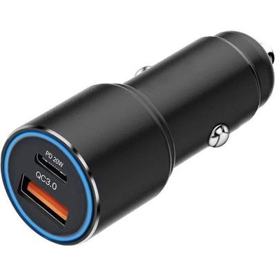 Автомобильное зарядное устройство 38 Вт прикуриватель 2 порта USB-C и USB-A быстрая зарядка - черный