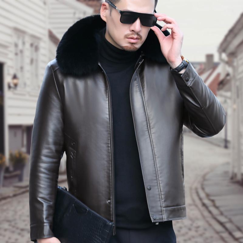 Winter New Middle-aged Men's Fur Integrated Genuine Leather Jacket Men's Velvet Thickened Lapel Leather Jacket Men's Coat