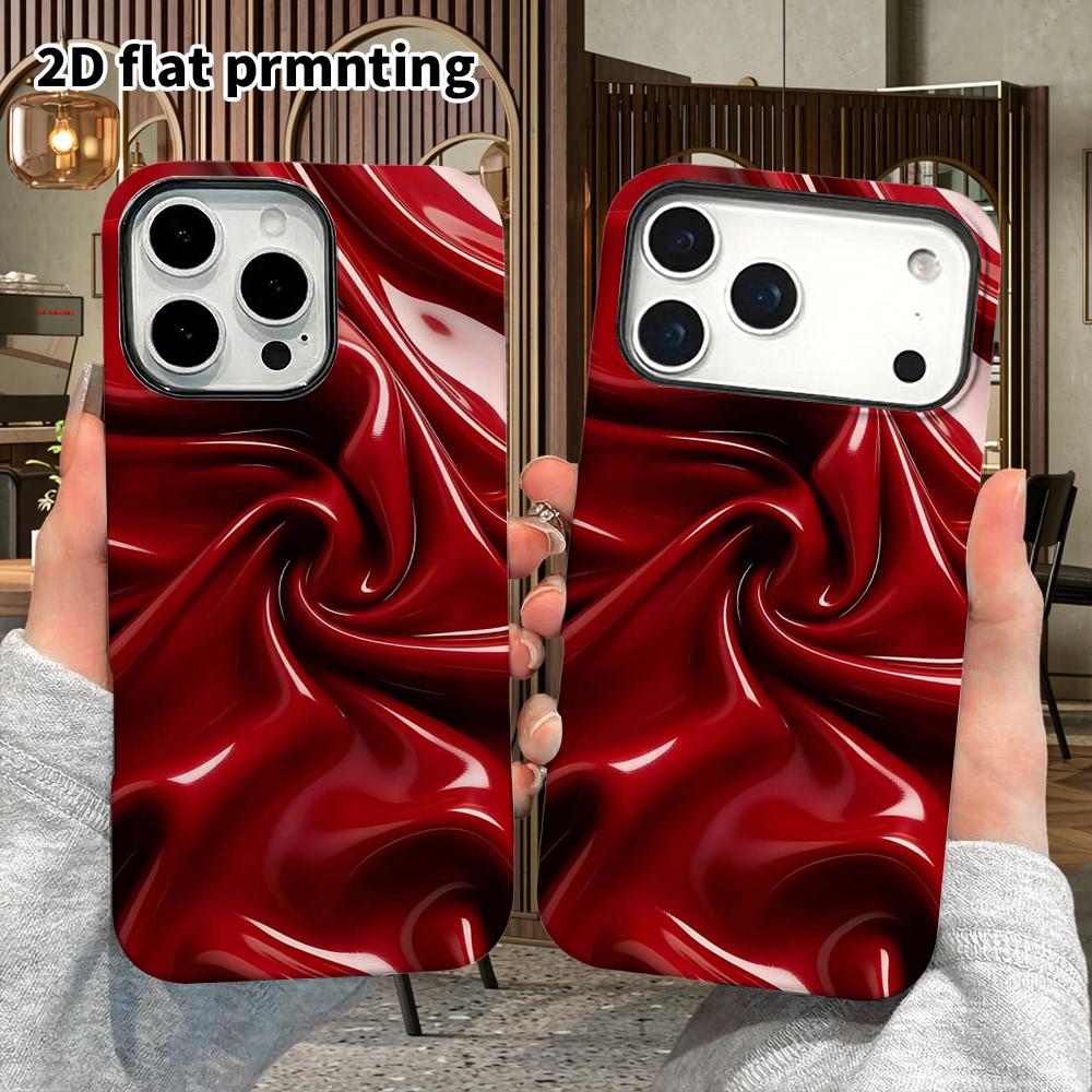 Phone Case: 2D flat design suitable for iPhone 18 17 16 15 14 13 Pro film protective case, couple style, wine red satin, Christmas and Halloween gift
