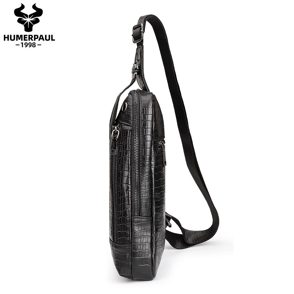 Humerpaul Мужская кожаная нагрудная сумка с крокодиловым принтом, спортивная сумка большой емкости