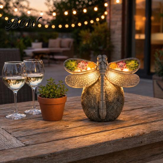 Automatic Dusk to Dawn Light Solar Powered Dragonfly Garden Light, Statue Decorative Courtyard Lamp, LED for Yard Patio Warm