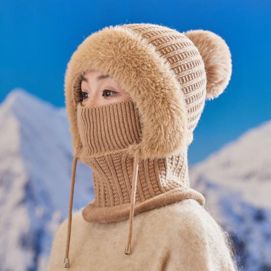Вязаная шапка женская ветрозащитная утепленная конструкция мягкая флисовая подкладка 3-в-1 зимняя теплая шапка для приключений на открытом воздухе катания на лыжах пеших походов головной убор