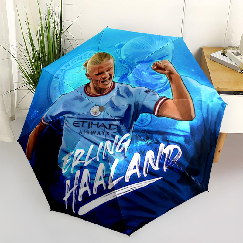 Уличный автоматический зонт Haaland's Manchester City Debut Прочный стержень с 8 ребрами Компактный дизайн Всесезонный зонт для путешествий Любителей моды