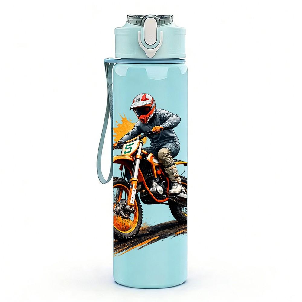 1PC Off Road Motorcycle Rider Sport Print 750ml Color Plastic Sports Water Bottle Leakproof Flip Straw Lid Suitable for Sports Office Home Use