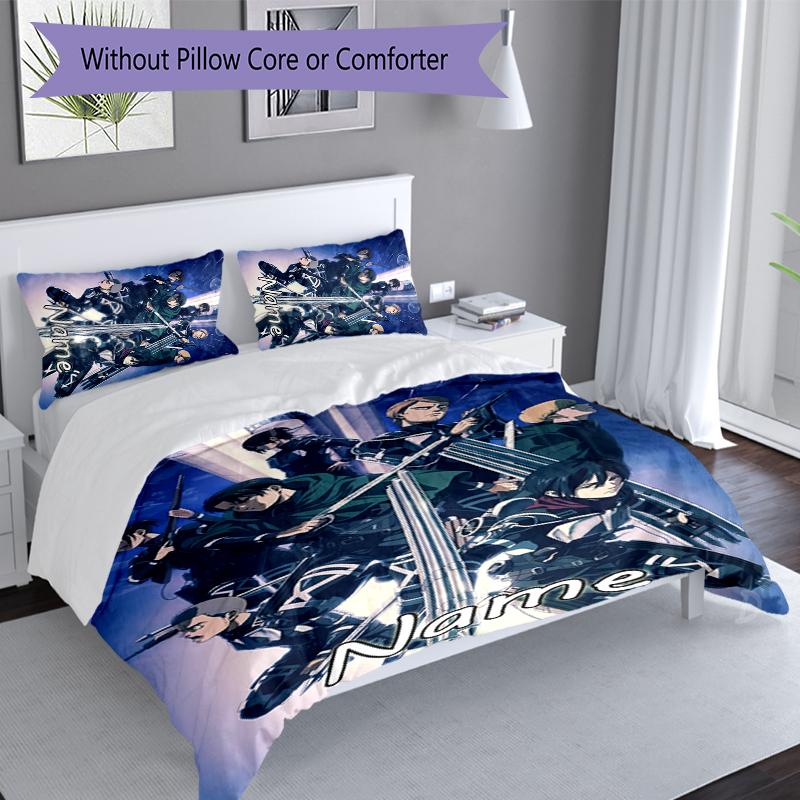 3pcs Custom Name Attack on Titan Set,Includes 1 Duvet Cover and 2 Pillowcases,All-season Bedroom Decor