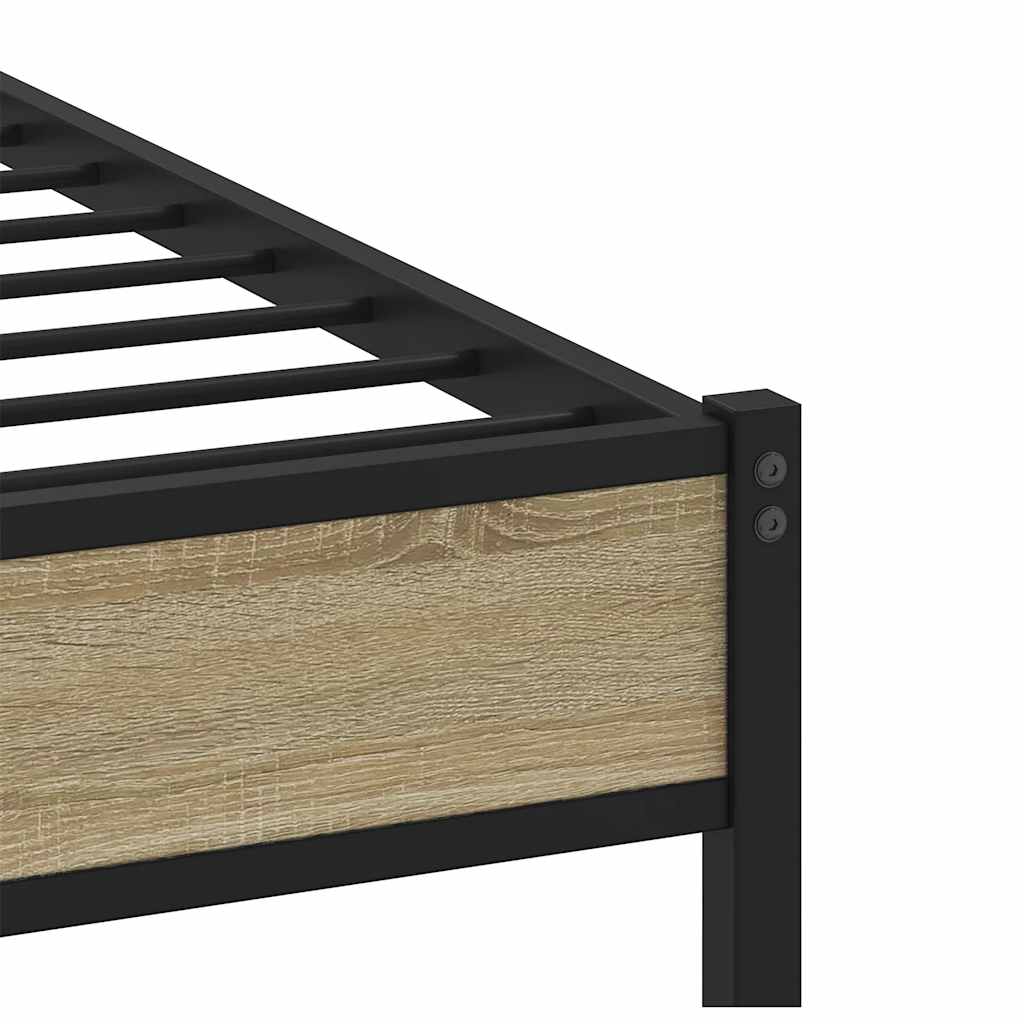 Metal Bed Frame without Mattress Sonoma Oak Finish 193 x 203 cm