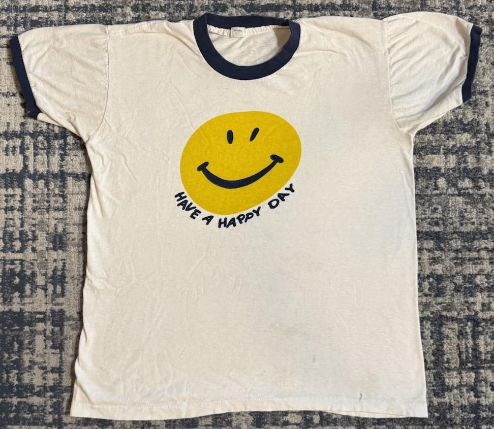 60s Harvey Ball Smiley Face Happy Day Ringer Vintage T‑Shirt
