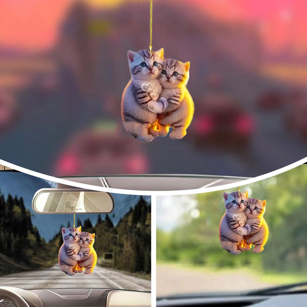 Акриловая парная подвеска в виде кошки 2D, украшение для кошки, акриловое парное зеркало, украшение для кошки, украшение для котенка, брелок для ключей с задним видом, подвесной V7V4
