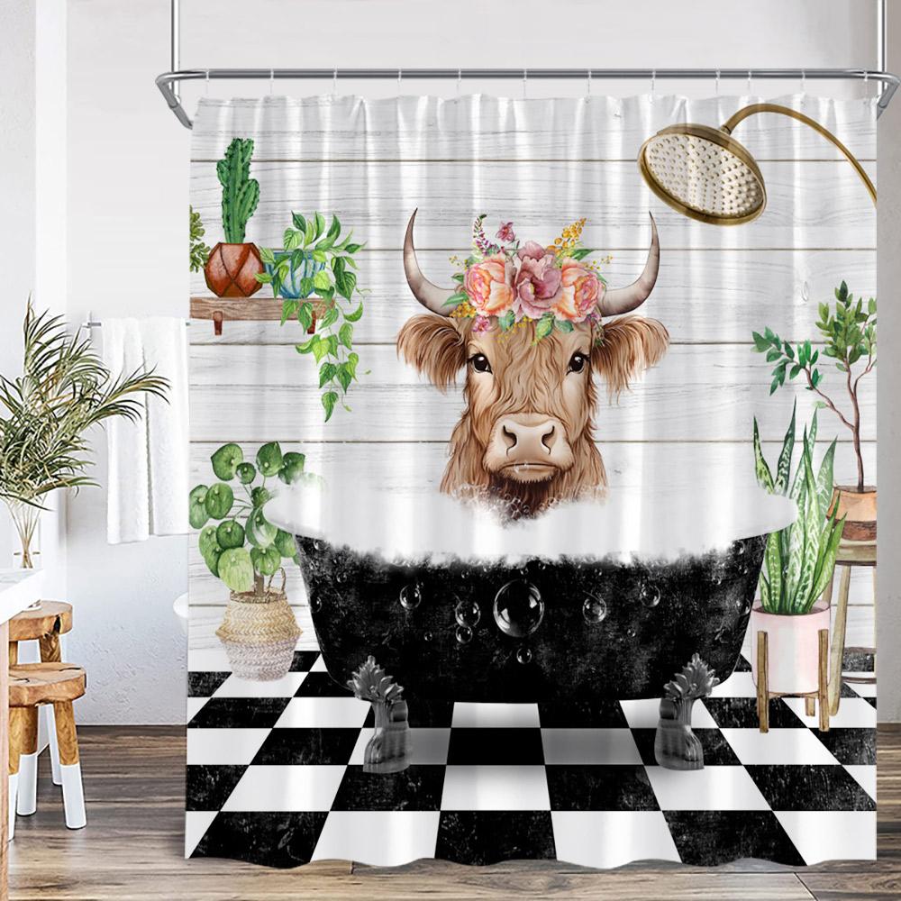 Смешные животные купание шторки для душа высокогорный скот свиньи кролики собаки ванна ванная комната декор полиэстер шторки для ванны с крючками