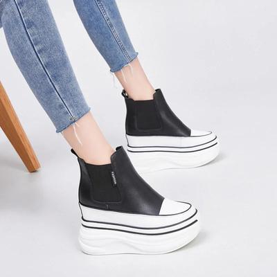 Мода 10 см ROME Натуральная кожа Поддержка Устойчивые Ботильоны Челси Женские Осень До щиколотки Мотоциклетные Эластичные Весенняя Арка Женская Обувь