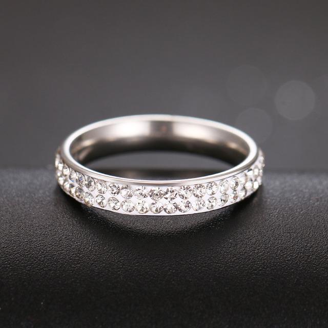 2 ряда линий прозрачные кристаллы обручальные кольца для женщин мода горный хрусталь нержавеющая сталь женские подростковые ювелирные изделия anillos mujer R3