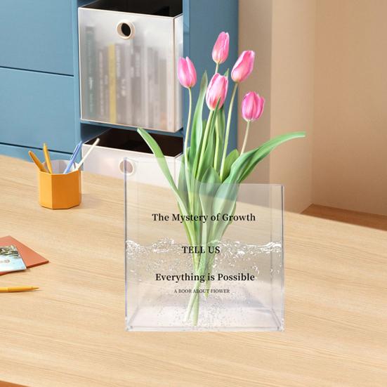Clear Book Vase Water Planting Flowers Hydroponic Plants Vase Aesthetic Living Room Bedroom Home Office Decoration Book Lovers Gifts