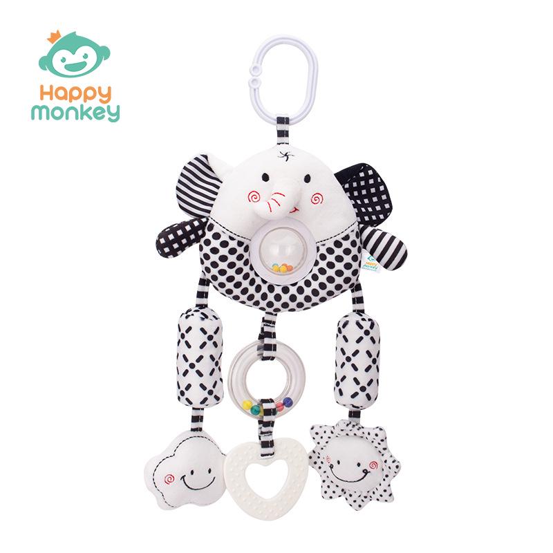 Happy Monkey Black & White Baby Rattle and Stroller Wind Chime