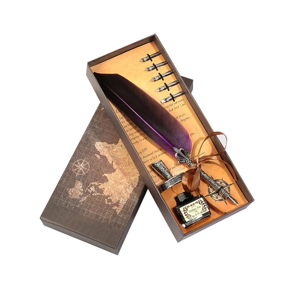 Ретро Перьевая Ручка Набор Пишущих Чернил Канцелярские Товары Изысканное Перьевое Дип-Перо Набор Штампов Художественные Принадлежности Поделки Подарки для Студента DIY