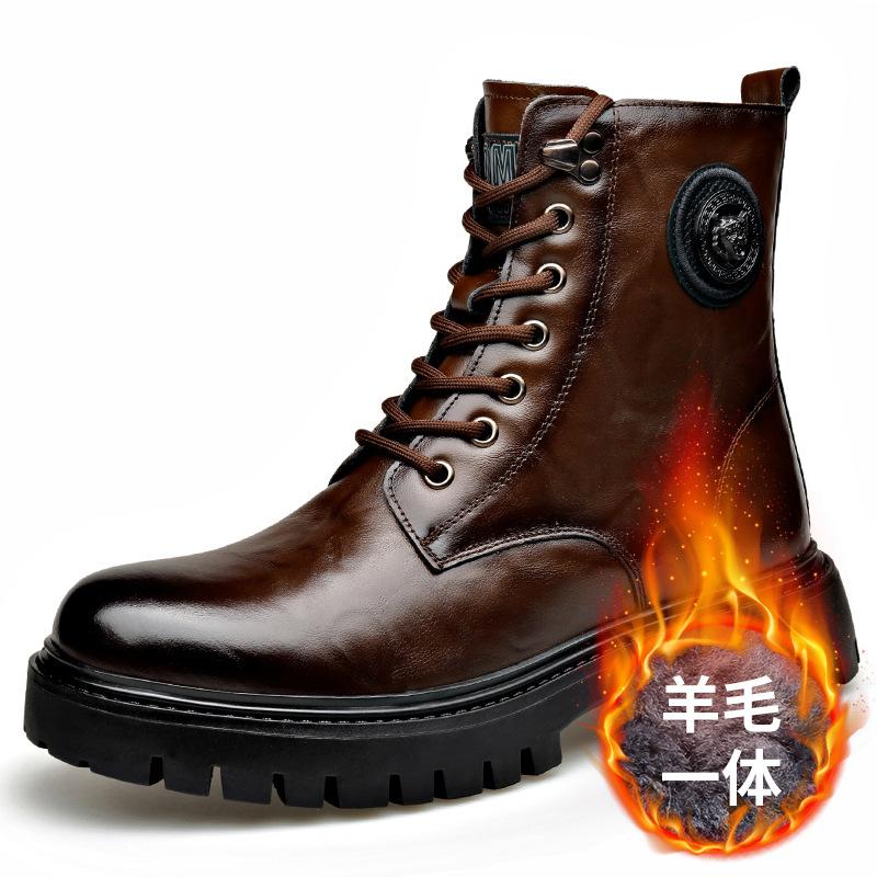 Осенне-зимние ботильоны из натуральной кожи для мужчин, модные повседневные ботинки на платформе, женские однотонные шерстяные хлопковые ботинки, мужские