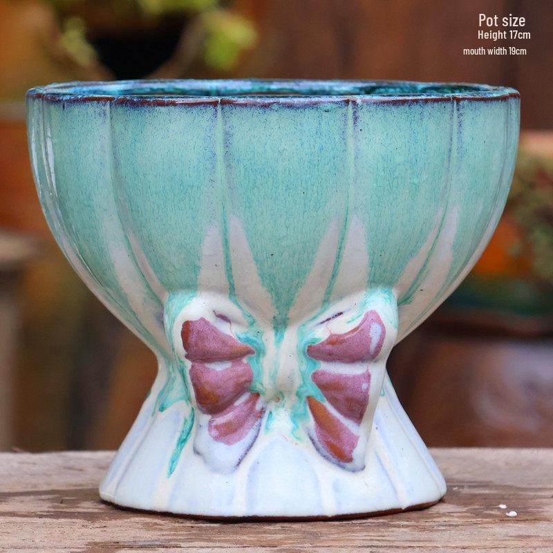 Yixing Handmade Square Mouth Coarse Pottery Planter - Large Succulent Flower Pot with Old Branch Design and Jade Pendant.