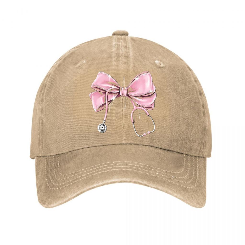 Розовая стразовая лента-бант Стетоскоп Медсестра Медицинская Мода Стирка Бейсболка Уличная Для Женщин Унисекс FeУнисекс