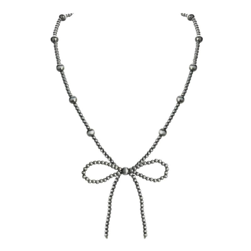 Elegant Bowknot Charm Necklace Adjustable Chain Length Neckchain Turquoise Beaded Choker Accessory for Daily Wear