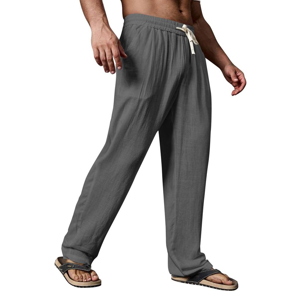 Мужские летние повседневные брюки на шнурке Мужские дышащие брюки из хлопка и льна