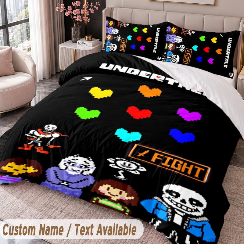 Custom Name Text 3Pcs Bedding Set Undertale Duvet Cover And Two Pillowcases