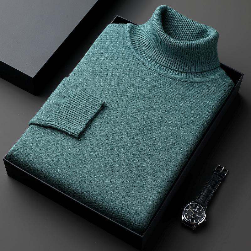 Winter Sweater Men's High Neck Solid Color Thick Loose Casual Versatile Knitted Sweater Men's Top