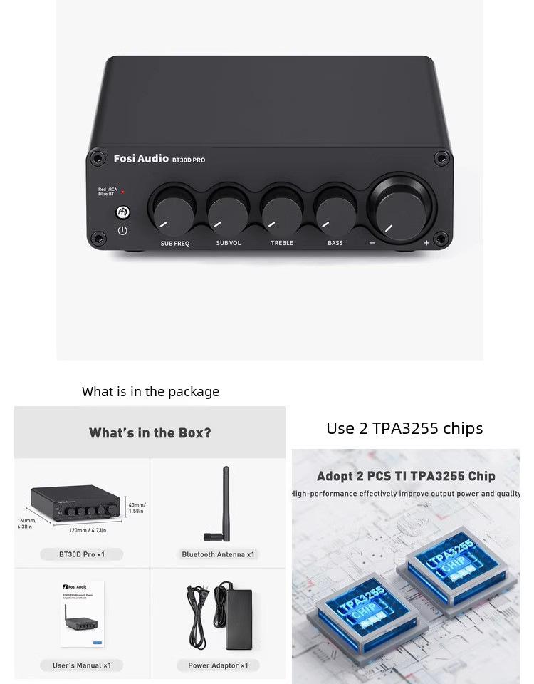 FosiAudio BT30DPRO Bluetooth 5.0 TPA3255 Высококачественный 2.1-канальный цифровой усилитель