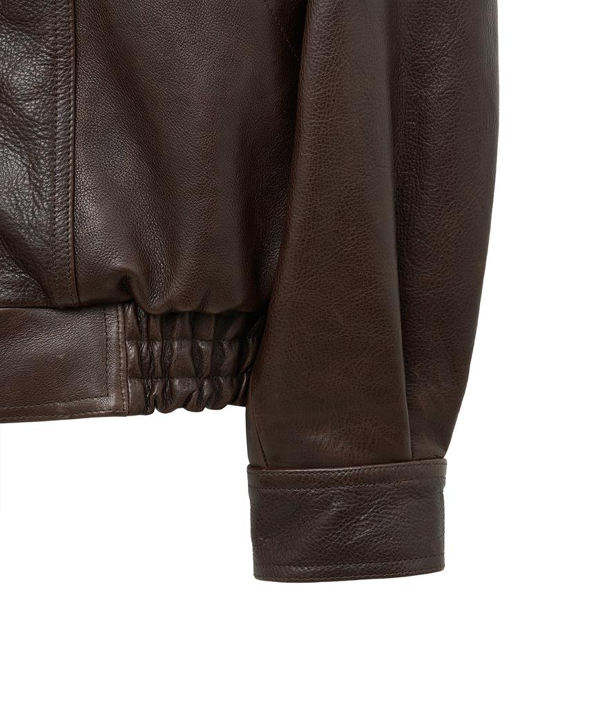 Noirer Antique Cow Leather High-Neck Blouson (Brown)