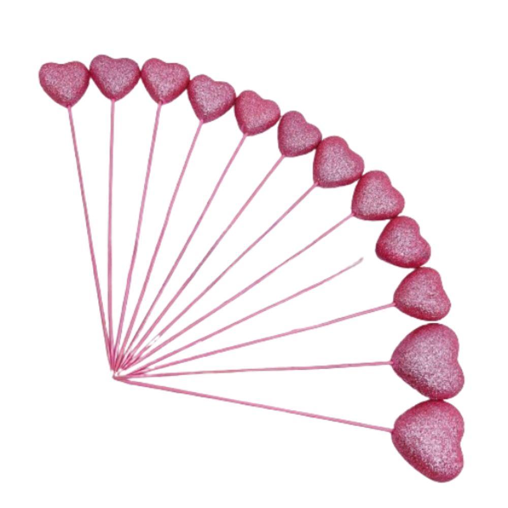 10pcs Red Pink Heart Cake Toppers Love Vase Picks Decor  Wedding Flower Bouquet