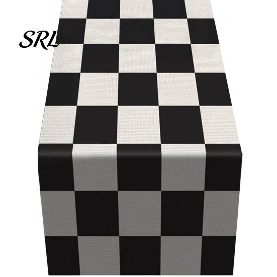 Decorative Table Cover for Home Modern Geometric Runner, Black And White Checkered Runner 72 Inch Striped Dining Decor Breathable Polyester