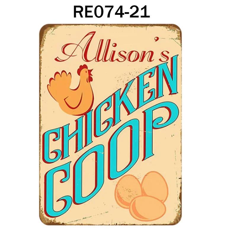 Happy-Hens Свежие яйца Металлическая жесть Плакат Куры Ферма Магазин Плакат Винтаж Ресторан Настенный декор Ретро таблички Знаки 20*30 см