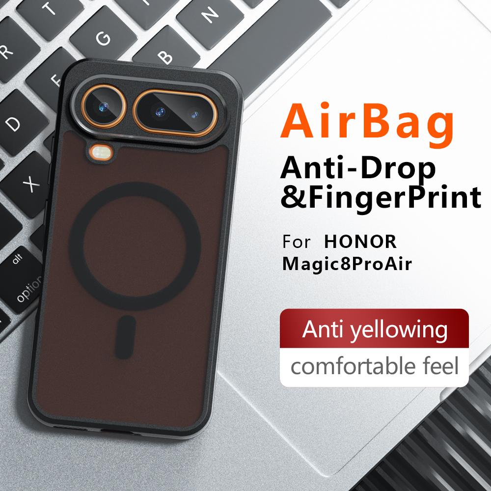 Чехол-бампер Air для Honor Magic 8 Pro, Магнитный, Матовый, Матовый полупрозрачный, С воздушной подушкой, Ударопрочный, Не желтеющий, Защита от отпечатков пальцев
