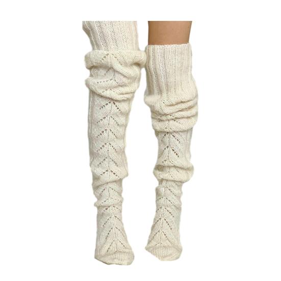 1 пара вязаных носков однотонные с полым узором носки выше колена дышащие удобные с высоким голенищем осенне-зимние носки
