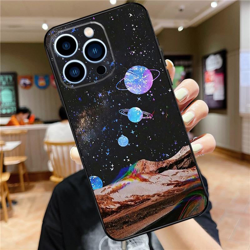 Moon Stars Space Case For iPhone 17 Pro Max 16 15 14 11 12 13 Mini Plus 16e 17 Air Bumper Cover Accessories