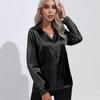 Women's Spring Autumn Top Solid Long Sleeve Lapel Blouse Loose Casual Ladies Office Satin Shirts