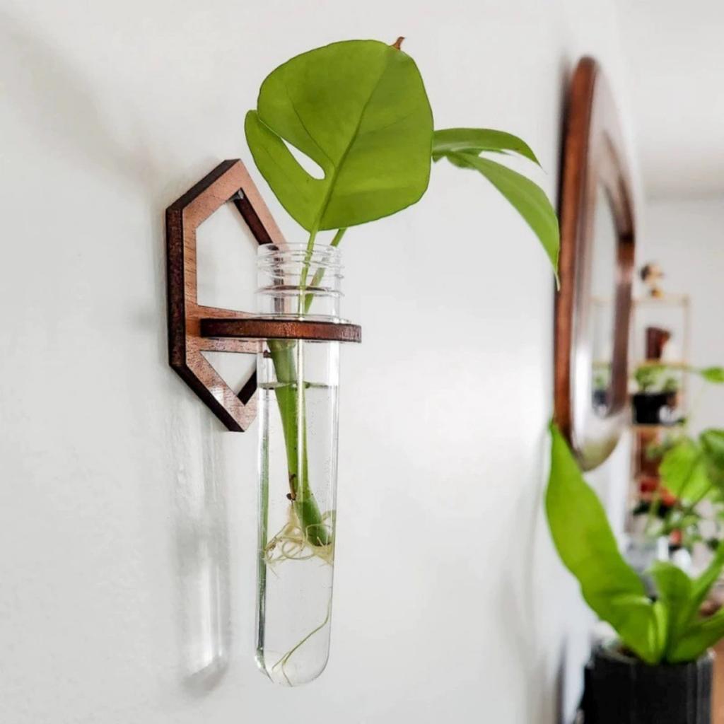 Plant Propagation Station Wall Hanging Wooden Plant Terrarium for Hydroponics Home Office Decor Test Tube Propagate Air Plant Cutting Holder
