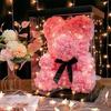 Rose Bear Gift 11-inch Artificial Flower Rose Bear with LED Light Valentine's Day Preserved Flowers Bear Gift for Lover Partner Friend
