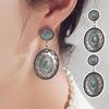 1 Pair Women Dangle Earrings Ethnic Round Shape Retro Bohemian Style Faux Turquoise Stainless Alloy Ear Decoration Jewelry Long Hanging Earrings
