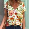 Футболки с 3D-принтом «растение-цветок», женская футболка с V-образным вырезом, короткий рукав, топ Y2k, уличная одежда Harajuku, футболка большого размера, женская одежда