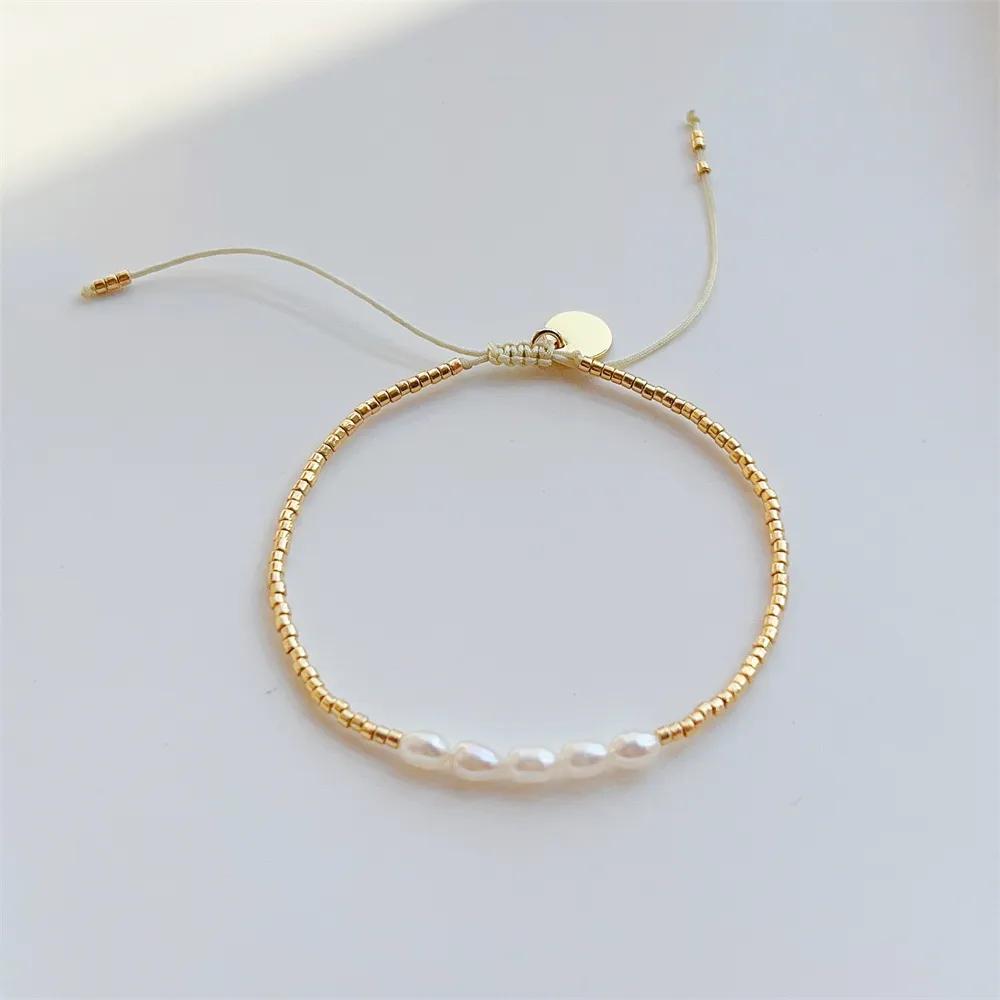 Браслеты KKBEAD Miyuki для женщин, роскошный подарок, браслет из натурального жемчуга, золотые бусины, простые тонкие браслеты, женские модные украшения