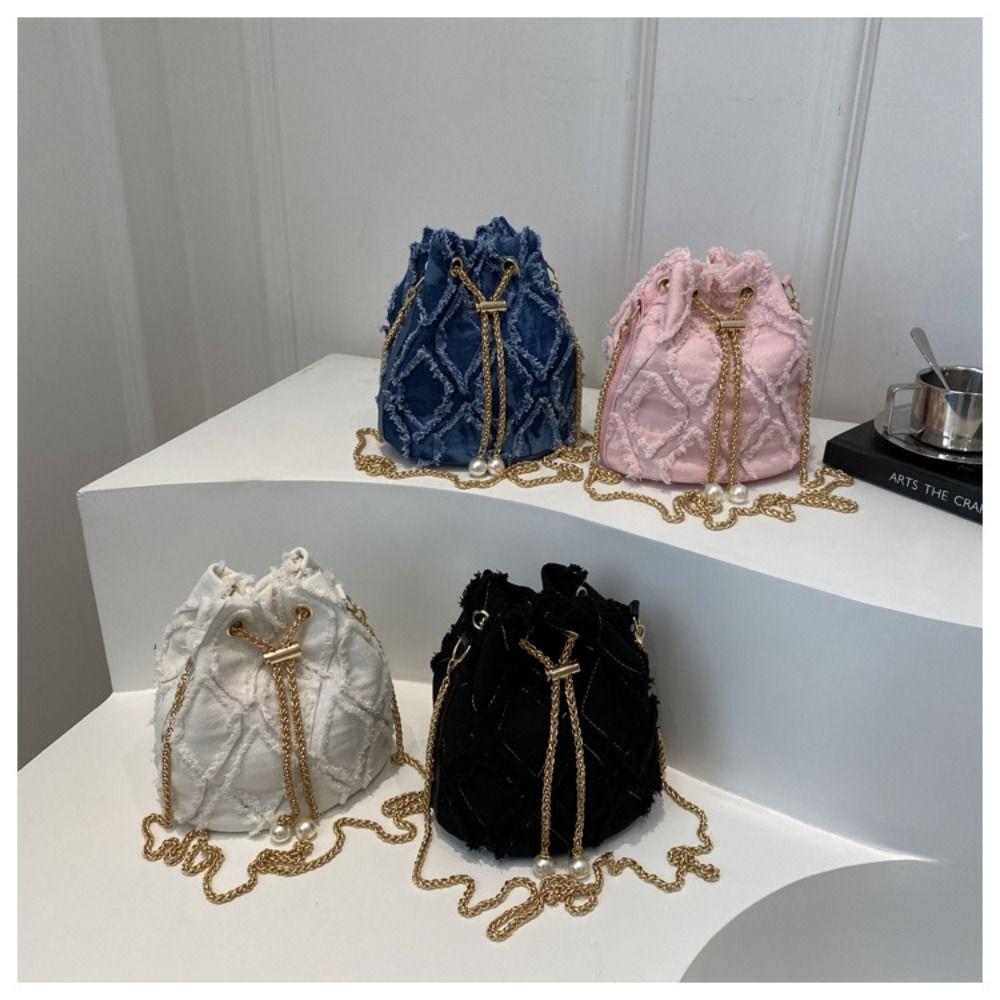 Chain Tassel Denim Crossbody Bag Handbag Cloth Shoulder Bag Elegant Denim Bucket Bag Wedding