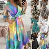 Fashion Women's Casual Lapel Printed Seven-Part Sleeve Dress Long Dress