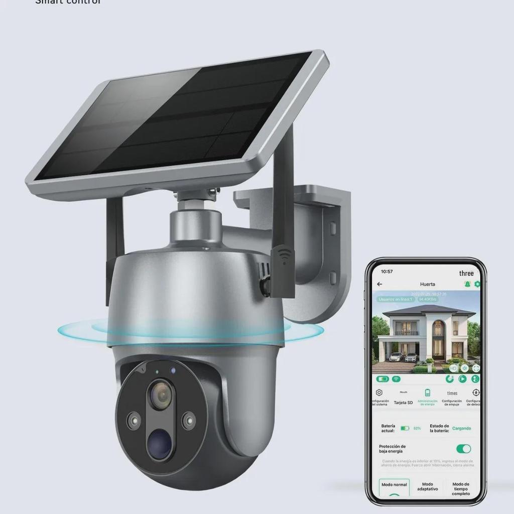 White Solar-Powered 360° WiFi Camera: 1080P Full-Color Night Vision