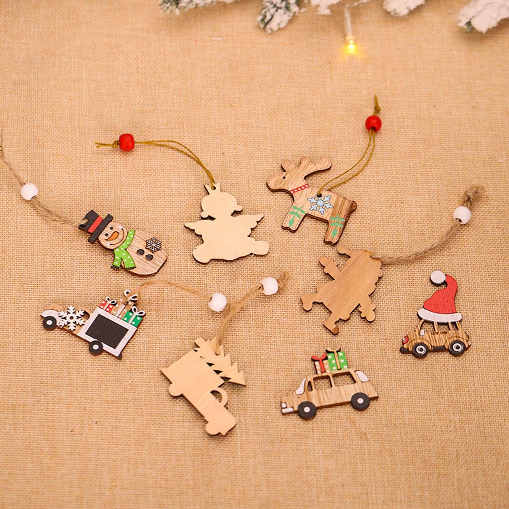 12 PCS Christmas Tree Decorations New Year Craft Wooden Ornaments Christmas