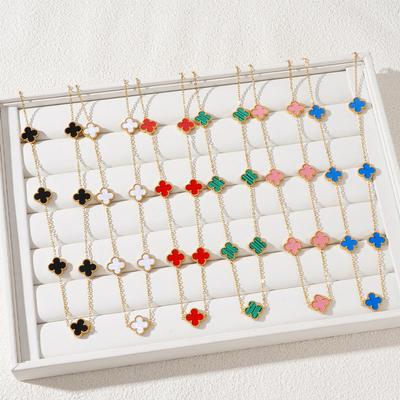 Ожерелье из семи цветов с четырьмя листами клевера из титановой стали 13 мм, не теряет цвет, легкая роскошная женская цепочка на ключицу 18 карат