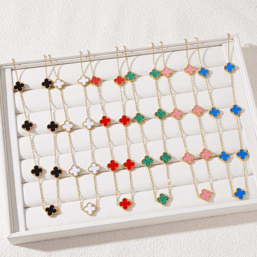 7 цветов 13 мм Двусторонняя титановая сталь Четырехлистный клевер Ожерелье Не теряет цвет 18k Легкая роскошь Женское ожерелье